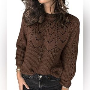 NEW - Brown Hollow Design Crew Neck Sweater, Size: Medium,